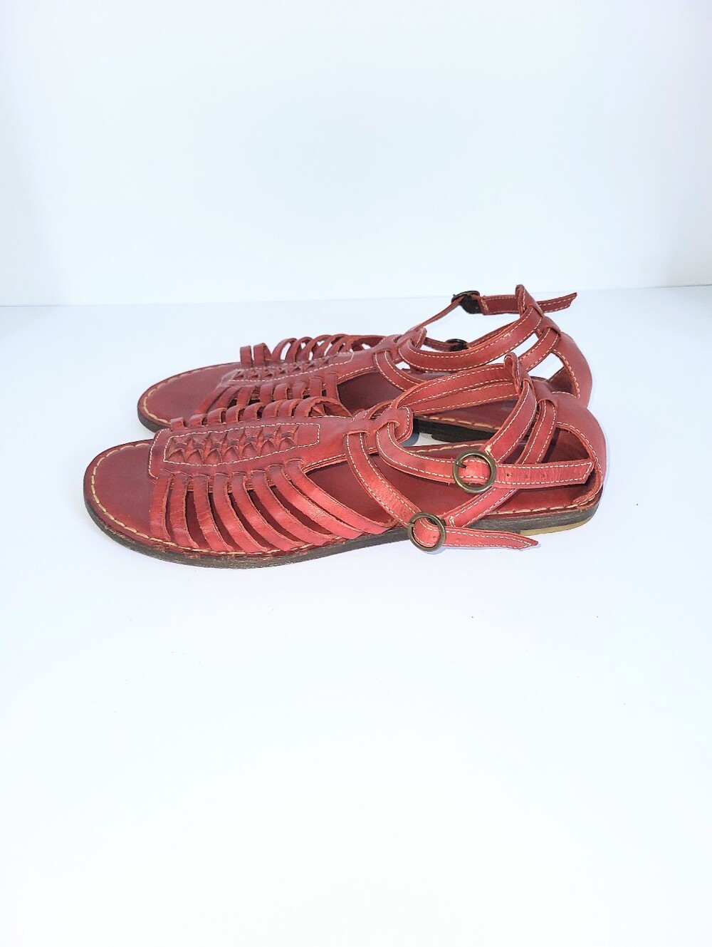 Frye Kayla Huarache Sandals Caged Gladiator Genuine Leather Oxblood Red Size 8.5 - Picture 8 of 16
